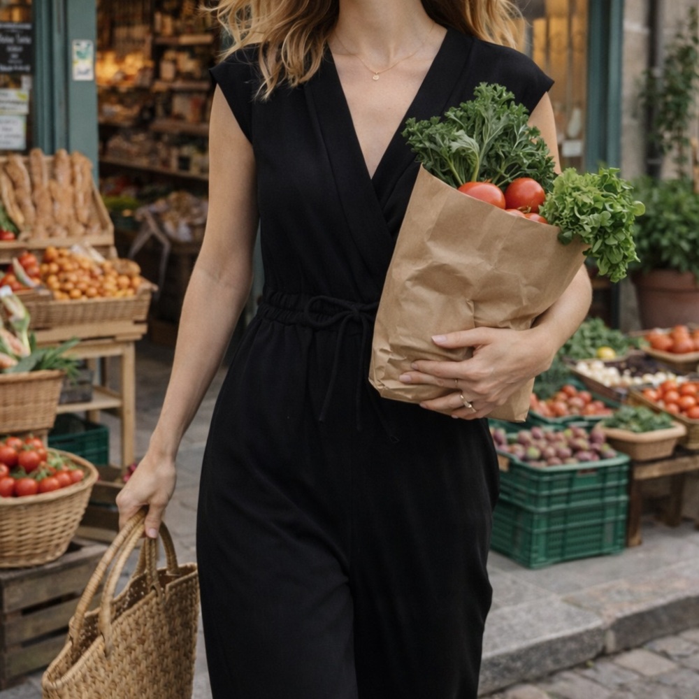 BURU Black Crossover Wide Leg Jumpsuit | Parisian Market Chic | Size M